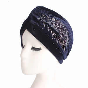 Twist velvet knotted headwrap with shinny feather design cap(seven colors)