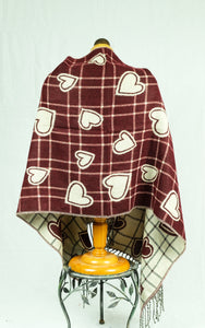 Winter check plaid wool feeling larger shawl designed with heart (Five colours)