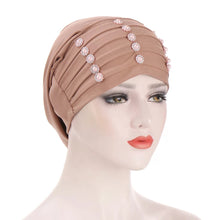 Load image into Gallery viewer, Folding pile with Small shiny buttons cap Turban/Hijab  pattern 13
