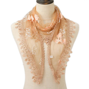 Triangle flower print lace Scarf/Shawl finished with lace edge (six colors)