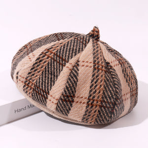 Wool check plaid Beret