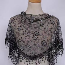 Load image into Gallery viewer, Triangle Trendy glitter Scarf/Shawl finished with lace edge (fifteen colors)
