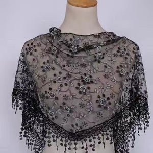 Triangle Trendy glitter Scarf/Shawl finished with lace edge (fifteen colors)