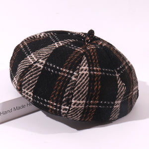 Wool check plaid Beret