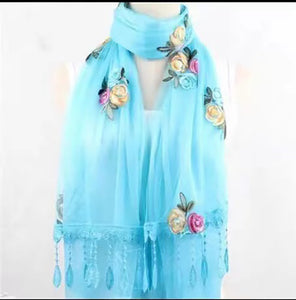 Long lace trendy embroidered  Scarf/Shawl  (Eleven colors)