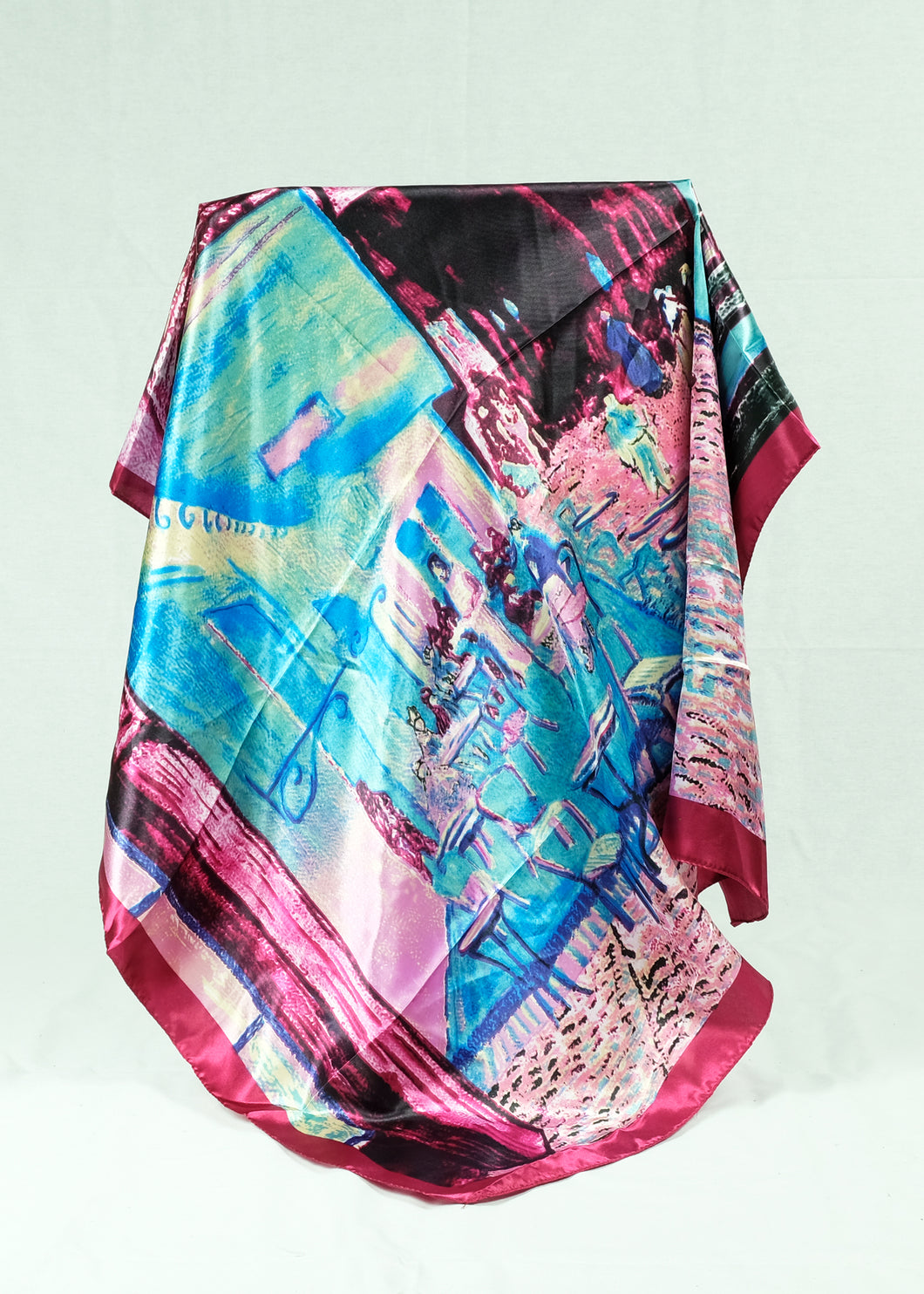 L-Abstract design satin square scarf (three colours)