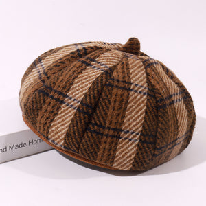 Wool check plaid Beret