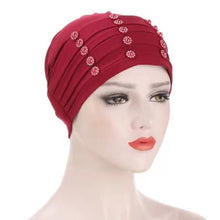 Load image into Gallery viewer, Folding pile with Small shiny buttons cap Turban/Hijab  pattern 13
