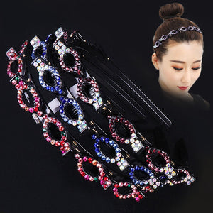 Rhinestone double layer twist plait headband (Five colours)