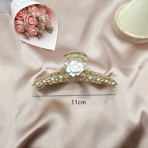 Rose long  Claw Hair clips with gold chain and pearl 11cm/9cm (Two-colours )