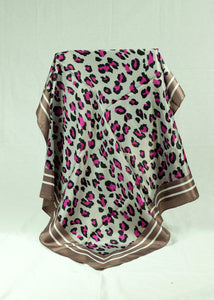 L-Animal print satin square scarf (six colours)