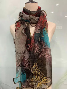 Long Trendy multicolour glitter Scarf/Shawl finished with lace edge (Four colours)