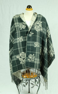 Winter check plaid wool feeling larger shawl/scarf with rose (four colours)