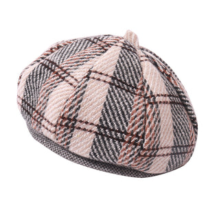 Wool check plaid Beret