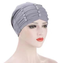 Load image into Gallery viewer, Folding pile with Small shiny buttons cap Turban/Hijab  pattern 13
