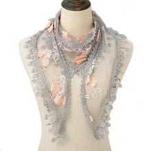 Load image into Gallery viewer, Triangle flower print lace Scarf/Shawl finished with lace edge (six colors)
