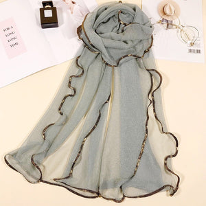 Long Trendy solid colour glitter Scarf/Shawl finished with lace edge (Nine colours)