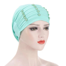 Load image into Gallery viewer, Folding pile with Small shiny buttons cap Turban/Hijab  pattern 13
