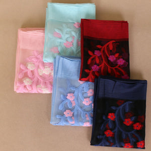 Long embroidered organza Scarf/Shawl  (Nine colors)