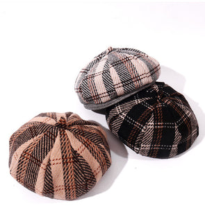 Wool check plaid Beret