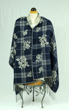 Load image into Gallery viewer, Winter check plaid wool feeling larger shawl/scarf with rose (four colours)
