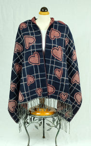 Winter check plaid wool feeling larger shawl designed with heart (Five colours)