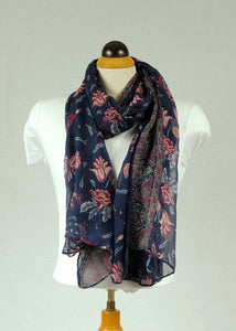 Flower pattern cotton feeling long scarf (four colours)