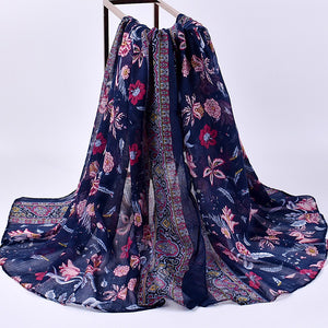 Flower pattern cotton feeling long scarf (four colours)