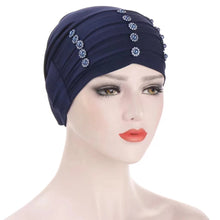 Load image into Gallery viewer, Folding pile with Small shiny buttons cap Turban/Hijab  pattern 13
