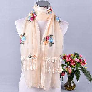 Long lace trendy embroidered  Scarf/Shawl  (Eleven colors)