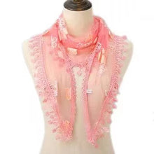 Load image into Gallery viewer, Triangle flower print lace Scarf/Shawl finished with lace edge (six colors)
