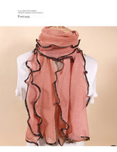 Load image into Gallery viewer, Long Trendy solid colour glitter Scarf/Shawl finished with lace edge (Nine colours)
