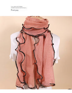 Long Trendy solid colour glitter Scarf/Shawl finished with lace edge (Nine colours)