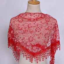 Load image into Gallery viewer, Triangle Trendy glitter Scarf/Shawl finished with lace edge (fifteen colors)
