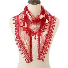 Load image into Gallery viewer, Triangle flower print lace Scarf/Shawl finished with lace edge (six colors)
