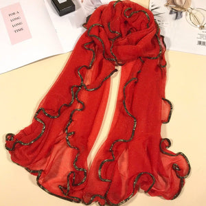 Long Trendy solid colour glitter Scarf/Shawl finished with lace edge (Nine colours)