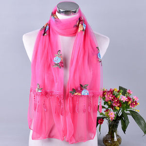 Long lace trendy embroidered  Scarf/Shawl  (Eleven colors)