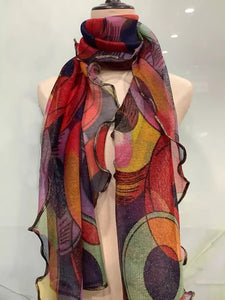 Long Trendy multicolour glitter Scarf/Shawl finished with lace edge (Four colours)