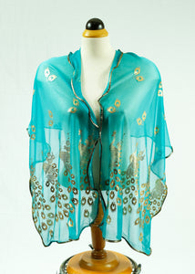 Long Trendy peacock glitter Scarf/Shawl finished with lace edge (Six colours)