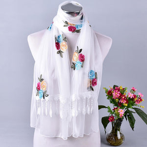 Long lace trendy embroidered  Scarf/Shawl  (Eleven colors)